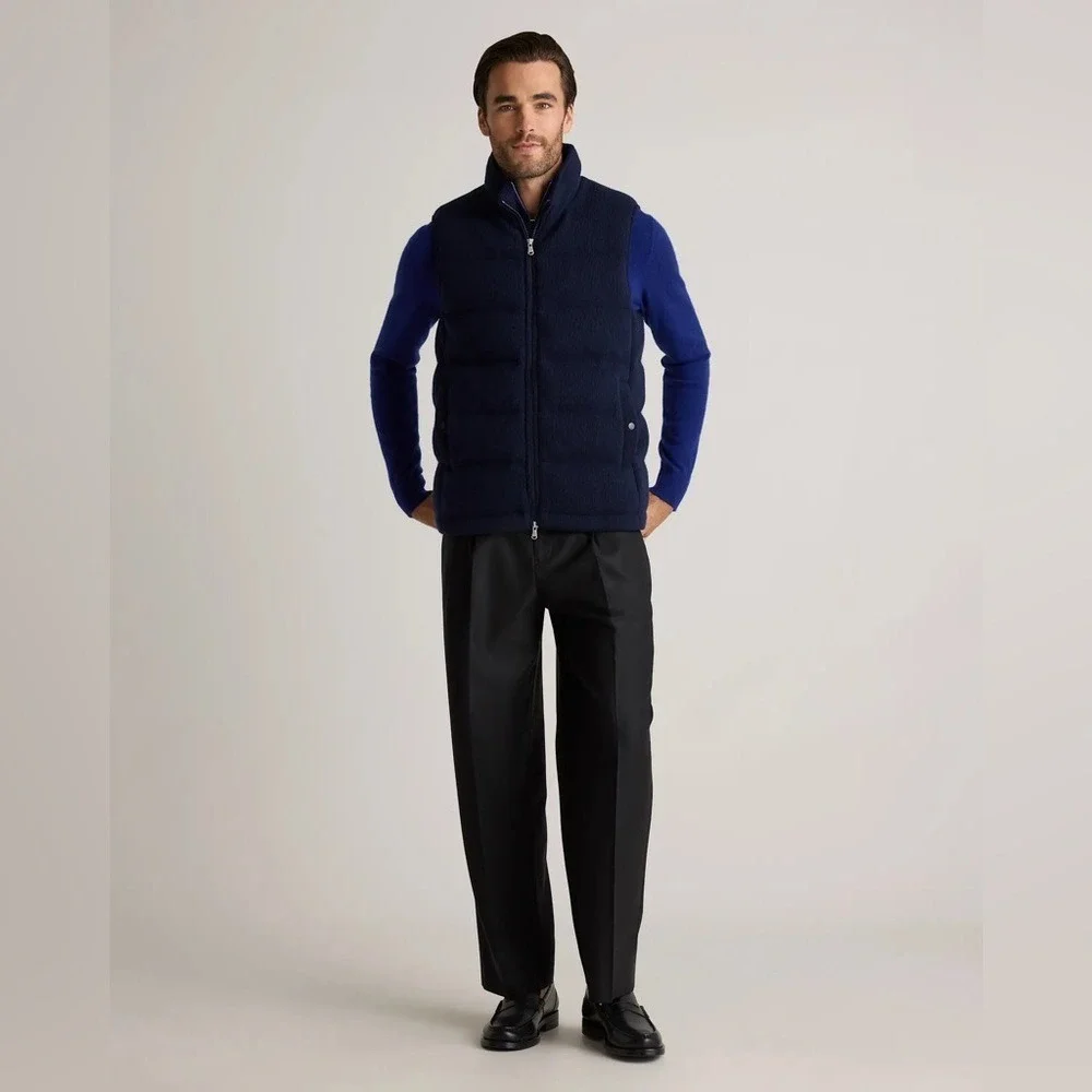 Quince Men's Mongolian Cashmere Puffer Vest Outerwear Blue L